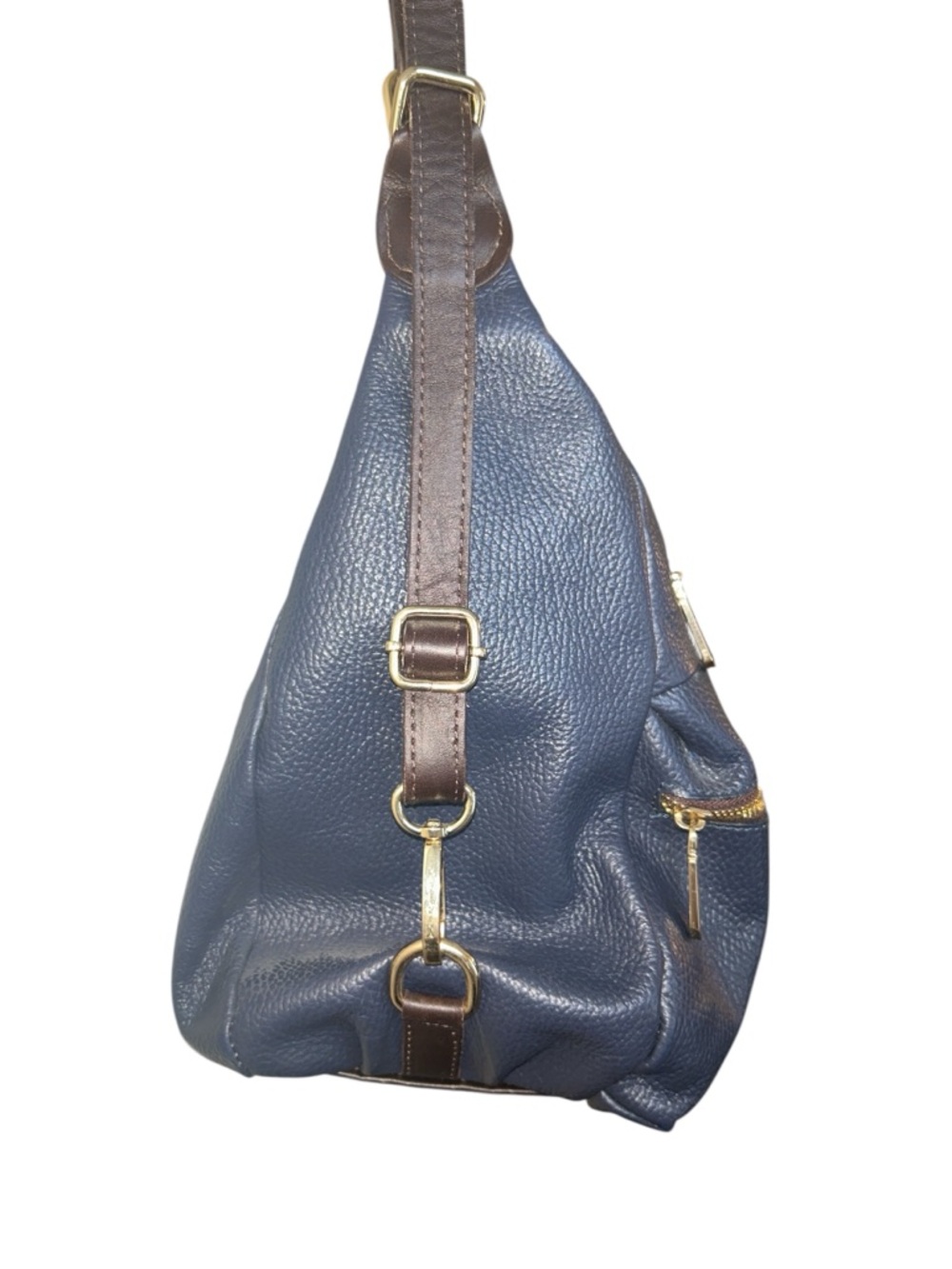 Valentina Genuine Leather Convertible Cross Body Purse Navy Blue Made In Italy - Picture 2 of 11